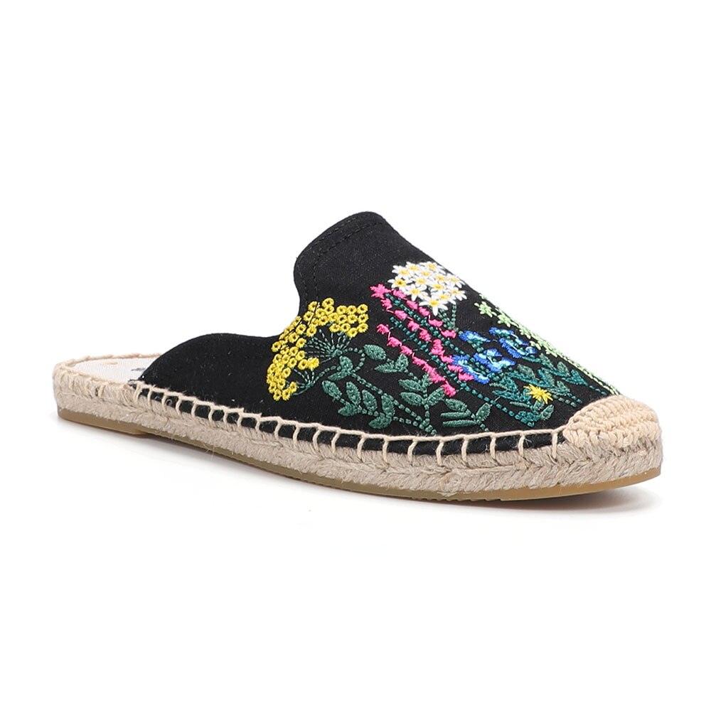 Top Cotton Rubber Flowers Summer Indoor Women's Espadrilles Flat Bottom Shoes Slippers Linen Slip-On Shoes With Lightweight Drop-in Heel Design Braided Beautiful Espadrilles