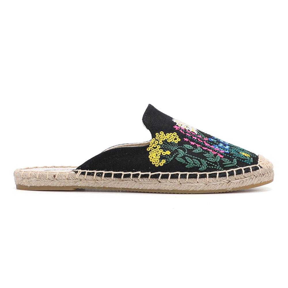 Top Cotton Rubber Flowers Summer Indoor Women's Espadrilles Flat Bottom Shoes Slippers Linen Slip-On Shoes With Lightweight Drop-in Heel Design Braided Beautiful Espadrilles