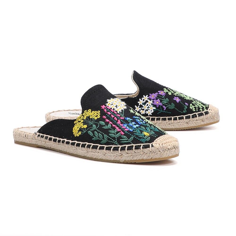 Top Cotton Rubber Flowers Summer Indoor Women's Espadrilles Flat Bottom Shoes Slippers Linen Slip-On Shoes With Lightweight Drop-in Heel Design Braided Beautiful Espadrilles