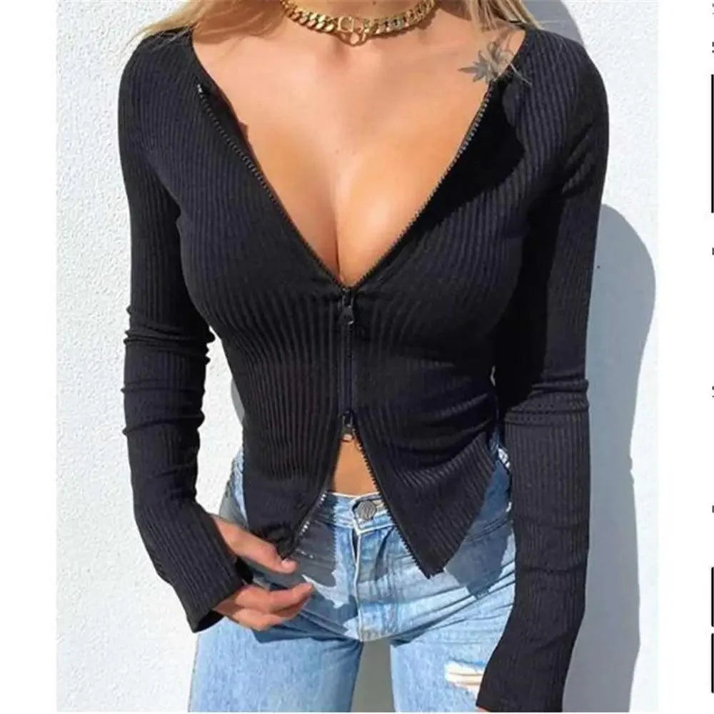 Top fashion Women Ribbed Knitted Long Sleeve Elegant Cute Fashion Crop Tops for Summer