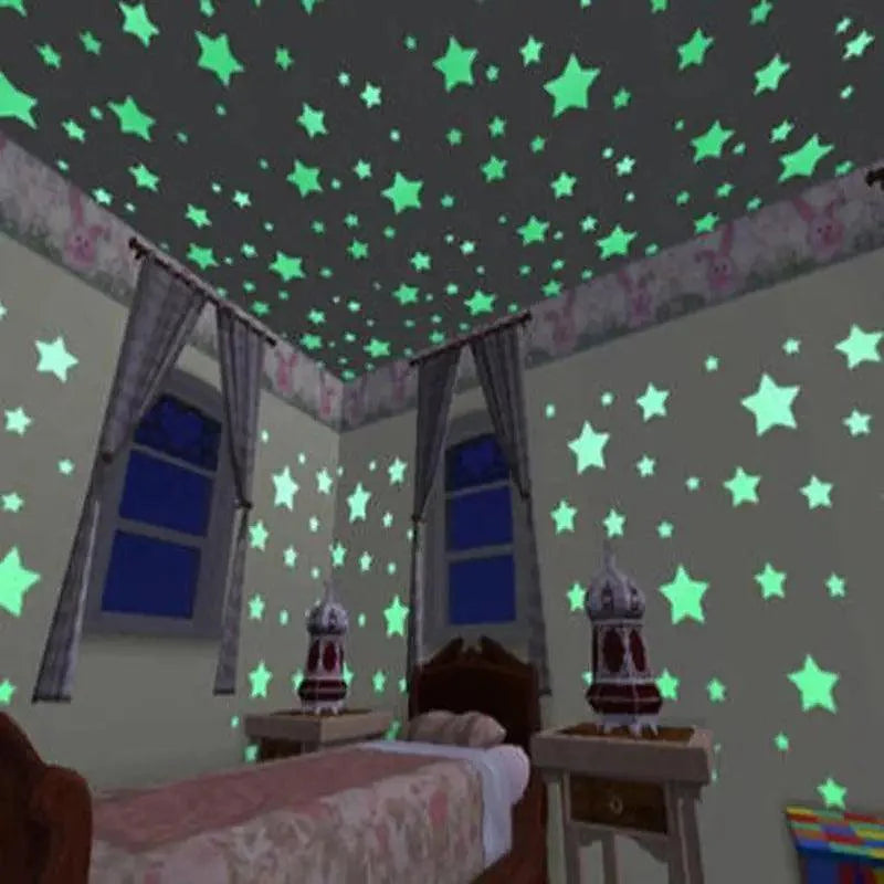 Top Quality 50pcs 3D Stars Glow In The Dark Wall Stickers Luminous Fluorescent Wall Stickers For Kids Baby Room Bedroom Ceiling Home Decor