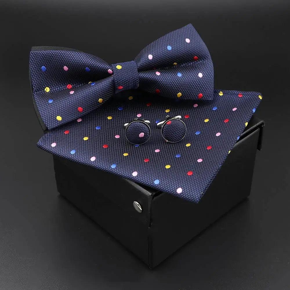 Trendy Tiny Dots Print Bowtie With Pocket Square And Cufflinks Set For Men Retro  Butterfly Party Wedding Bowties Without Box Stylish Ties Gift