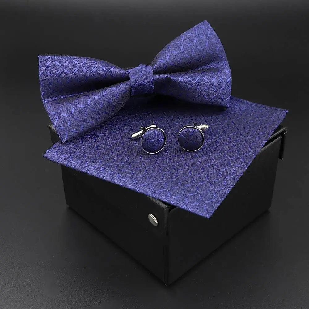 Trendy Tiny Dots Print Bowtie With Pocket Square And Cufflinks Set For Men Retro  Butterfly Party Wedding Bowties Without Box Stylish Ties Gift