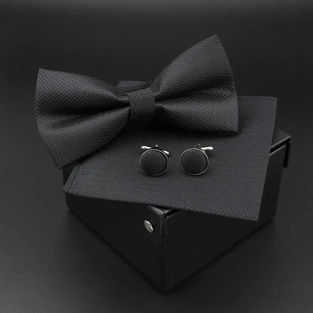 Trendy Tiny Dots Print Bowtie With Pocket Square And Cufflinks Set For Men Retro  Butterfly Party Wedding Bowties Without Box Stylish Ties Gift