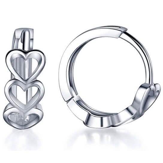 Tri Heart Petite Huggie Earrings