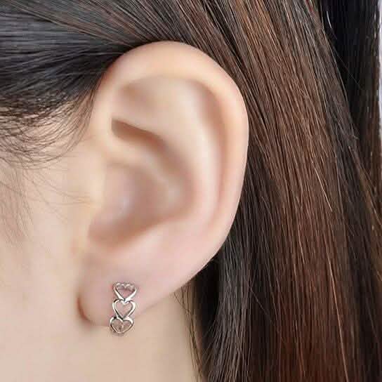 Tri Heart Petite Huggie Earrings