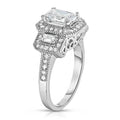 Tri Stone Emerald Cut Cubic Zirconia Ring in 18k White Gold - Size: 9
