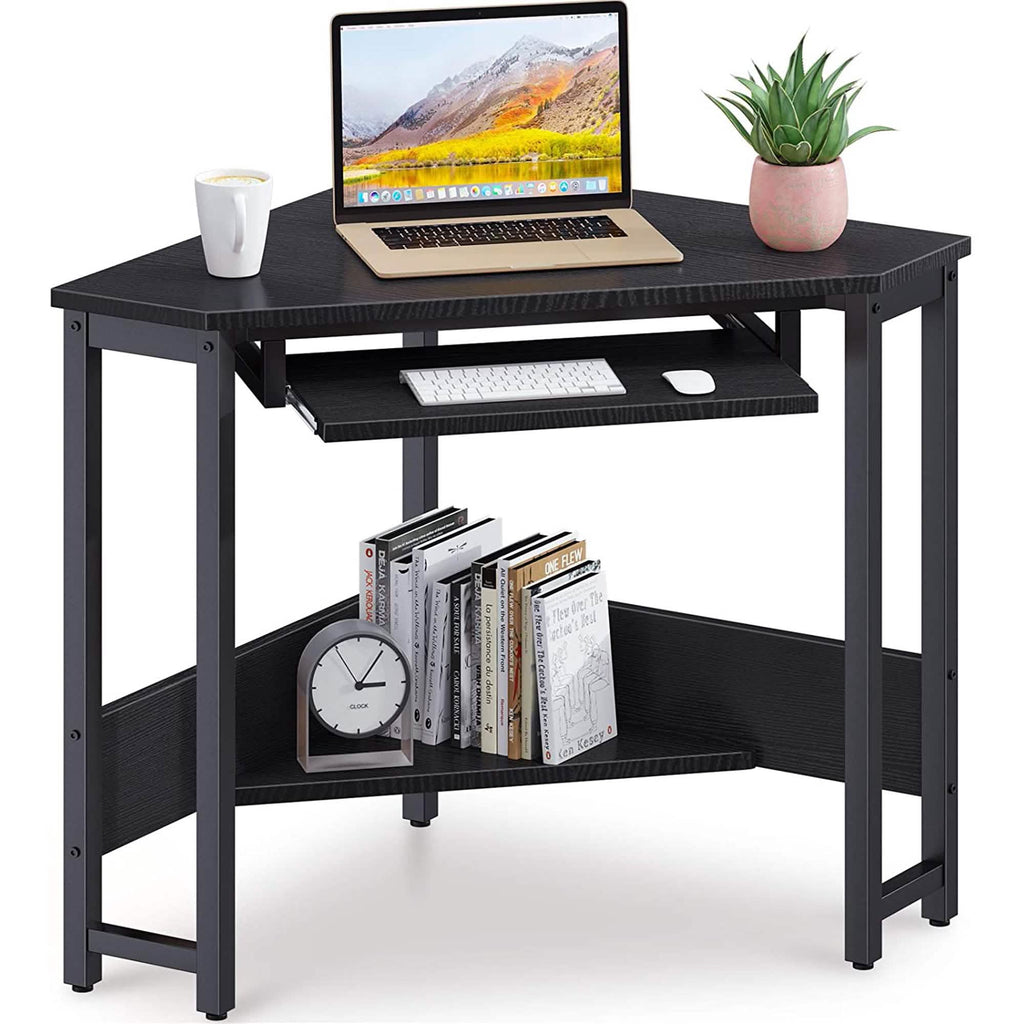 Triangle Computer Desk, Smooth Keyboard Tray& Storage Shelves