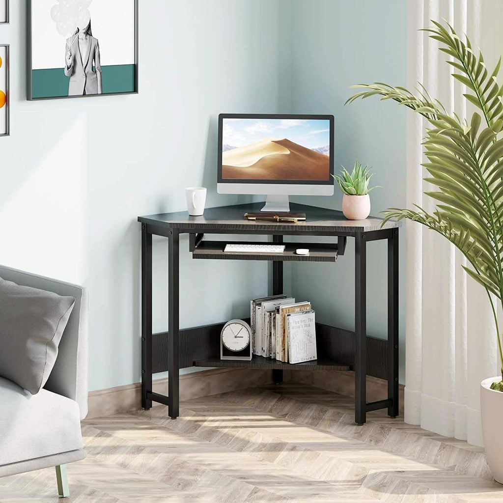 Triangle Computer Desk, Smooth Keyboard Tray& Storage Shelves