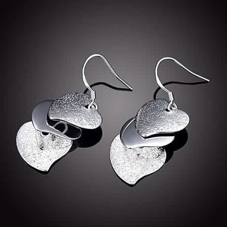 Triple Stacked Heart Earrings in White Gold