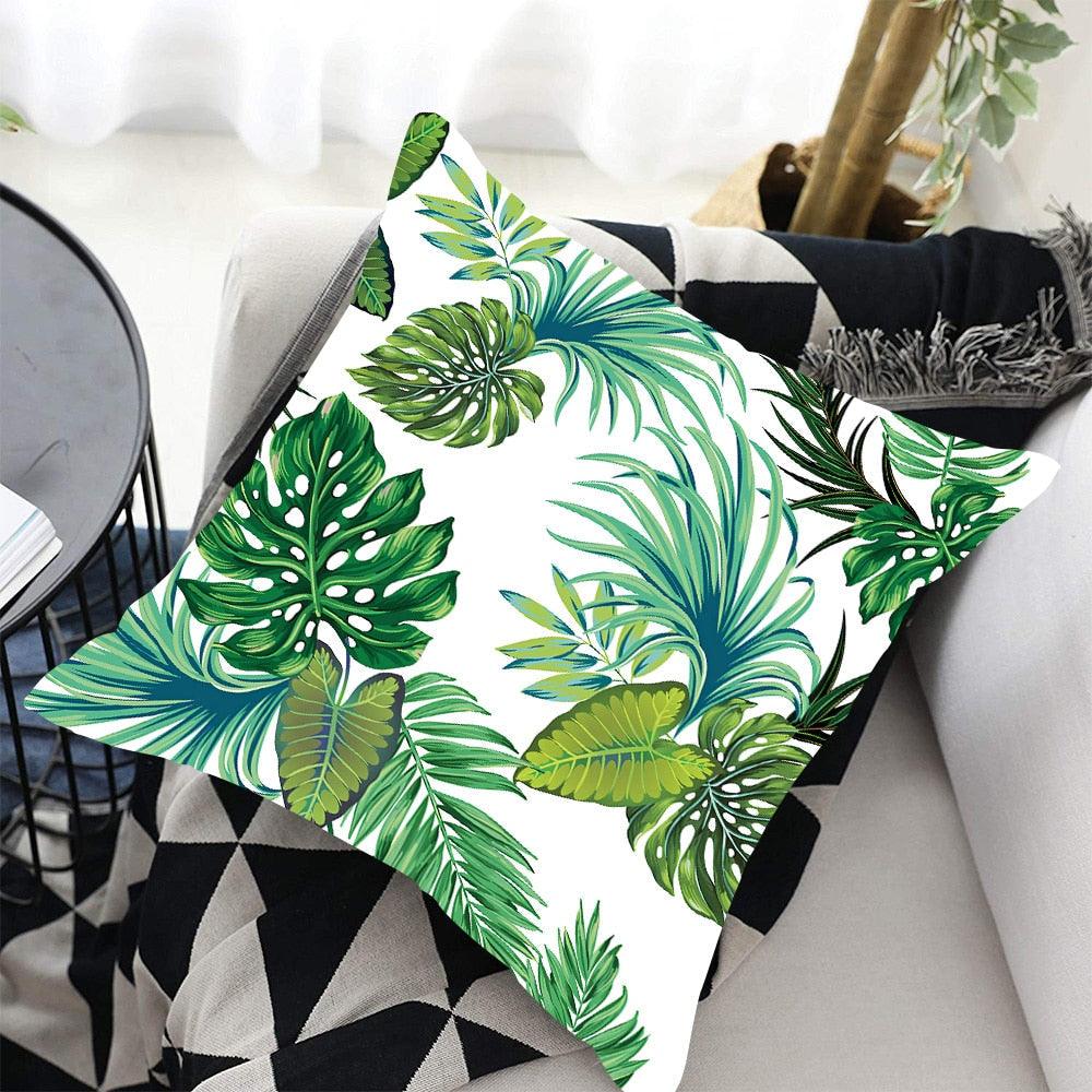 Tropical Plants Palm Leaf Pillow Cover Green Leaves Cushion Covers Flower Decorative Pillow Sofa Decorative Throw Pillow Covers Tropical Green Leaves Floor Pillow Cover for Couch Cushion Cover Plant Monstera Leaf 45x45cm