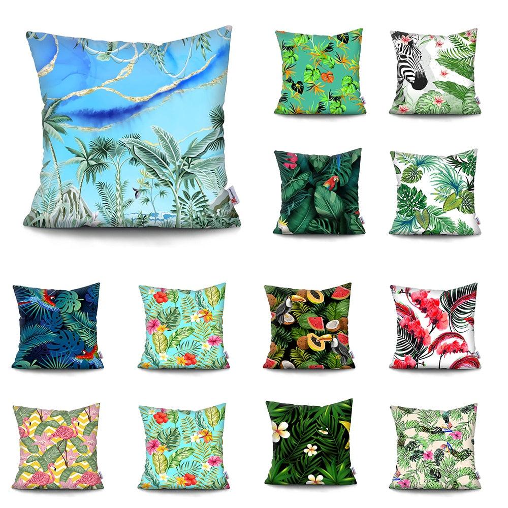 Tropical Plants Palm Leaf Pillow Cover Green Leaves Cushion Covers Flower Decorative Pillow Sofa Decorative Throw Pillow Covers Tropical Green Leaves Floor Pillow Cover for Couch Cushion Cover Plant Monstera Leaf 45x45cm