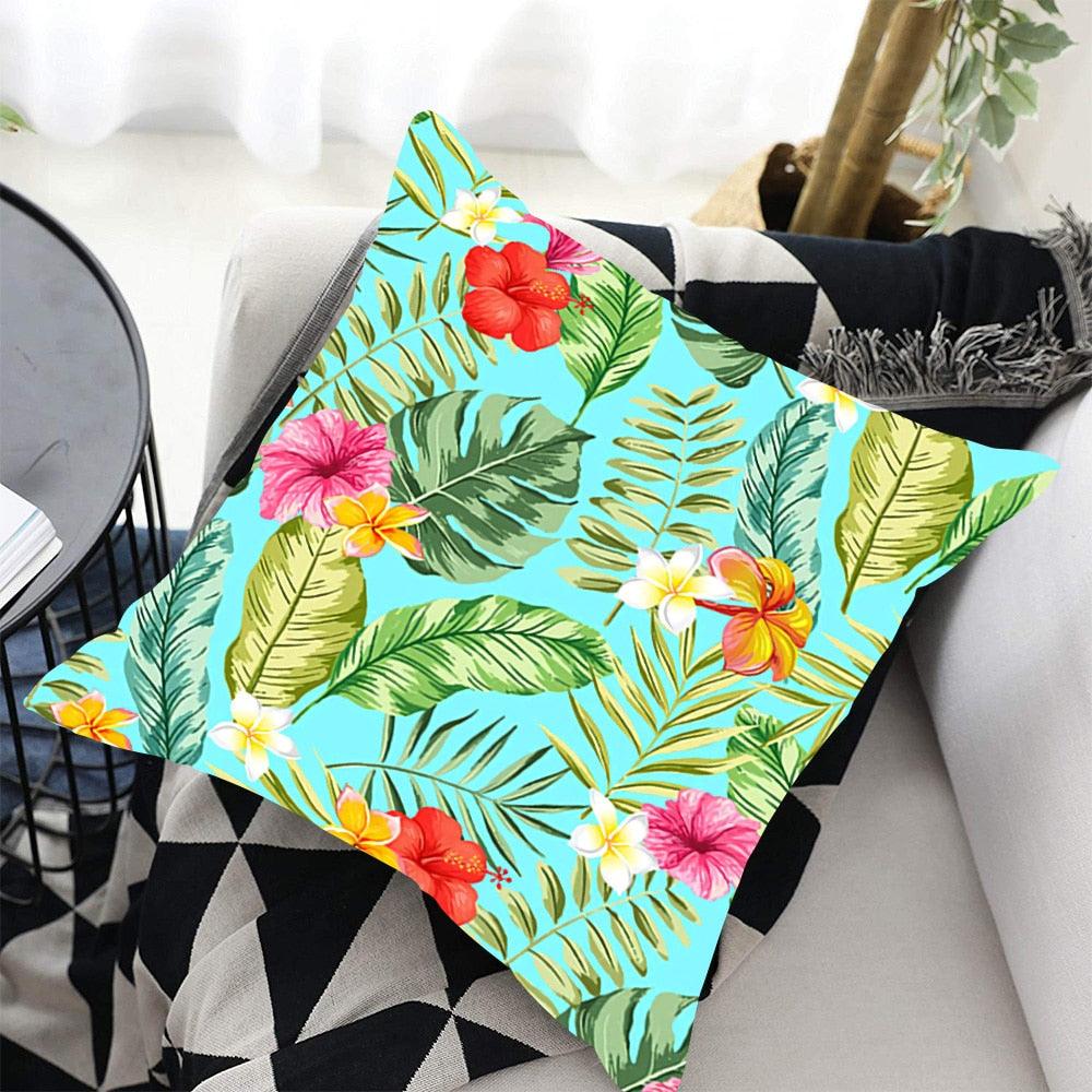 Tropical Plants Palm Leaf Pillow Cover Green Leaves Cushion Covers Flower Decorative Pillow Sofa Decorative Throw Pillow Covers Tropical Green Leaves Floor Pillow Cover for Couch Cushion Cover Plant Monstera Leaf 45x45cm