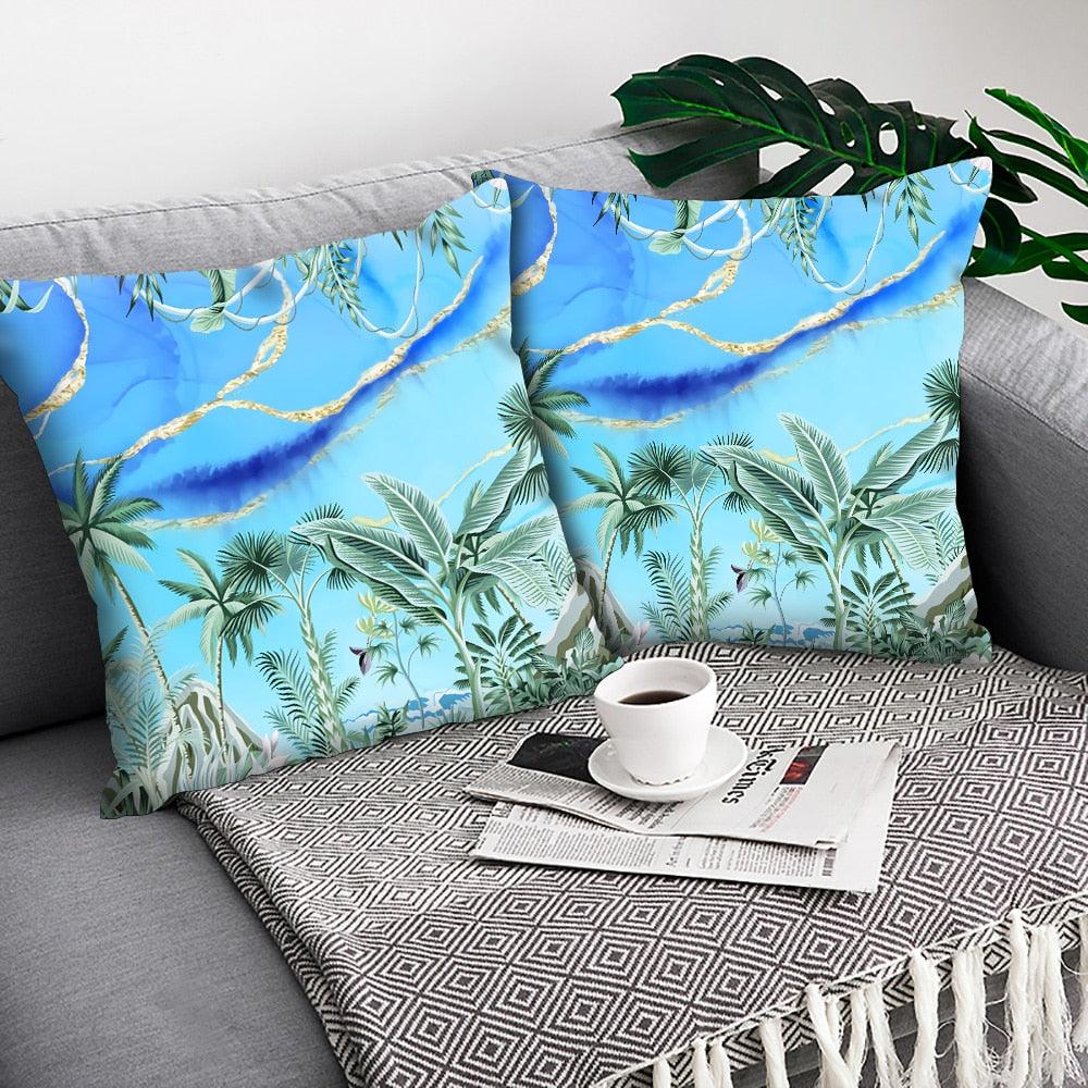 Tropical Plants Palm Leaf Pillow Cover Green Leaves Cushion Covers Flower Decorative Pillow Sofa Decorative Throw Pillow Covers Tropical Green Leaves Floor Pillow Cover for Couch Cushion Cover Plant Monstera Leaf 45x45cm