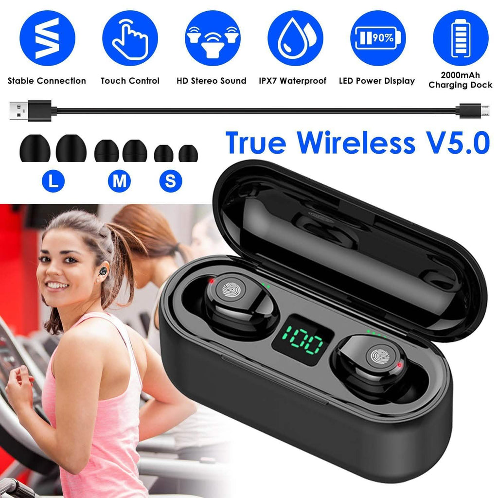 True Wireless V5.0 Earbuds with LED Display Magnetic Charging Dock