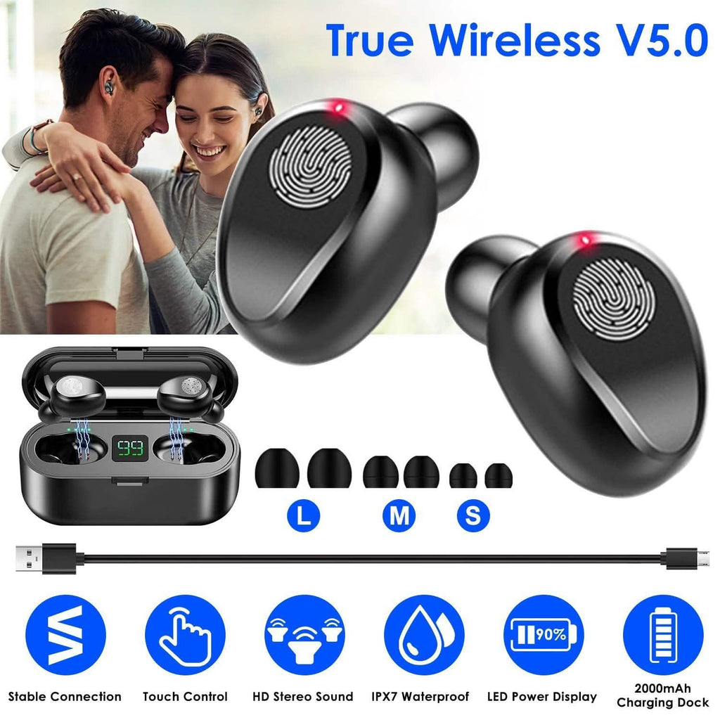 True Wireless V5.0 Earbuds with LED Display Magnetic Charging Dock