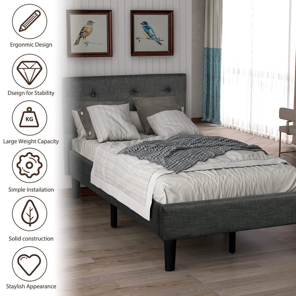 Tufted Platform Bed, Twin Size Button Upholstered Platform Bed