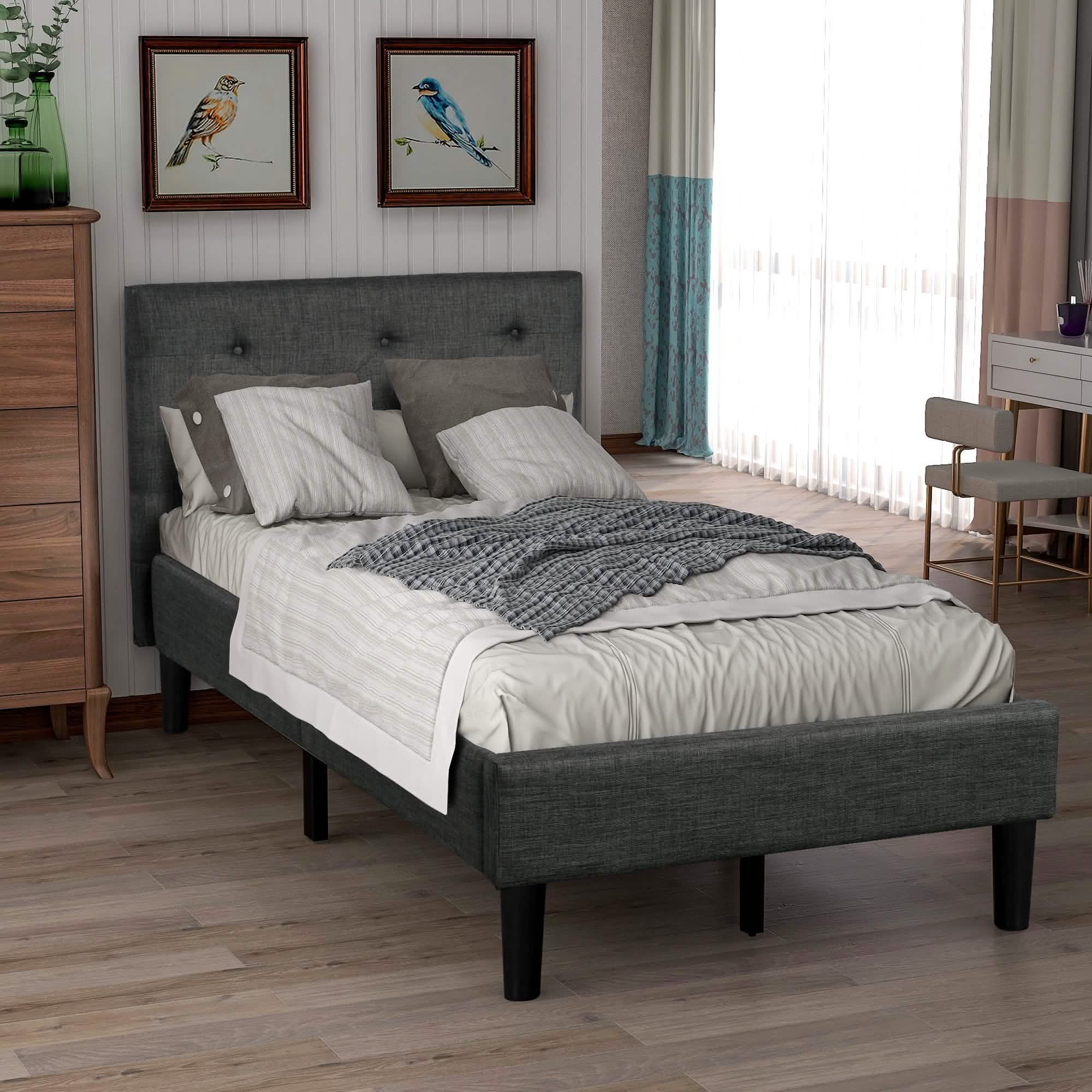 Tufted Platform Bed, Twin Size Button Upholstered Platform Bed