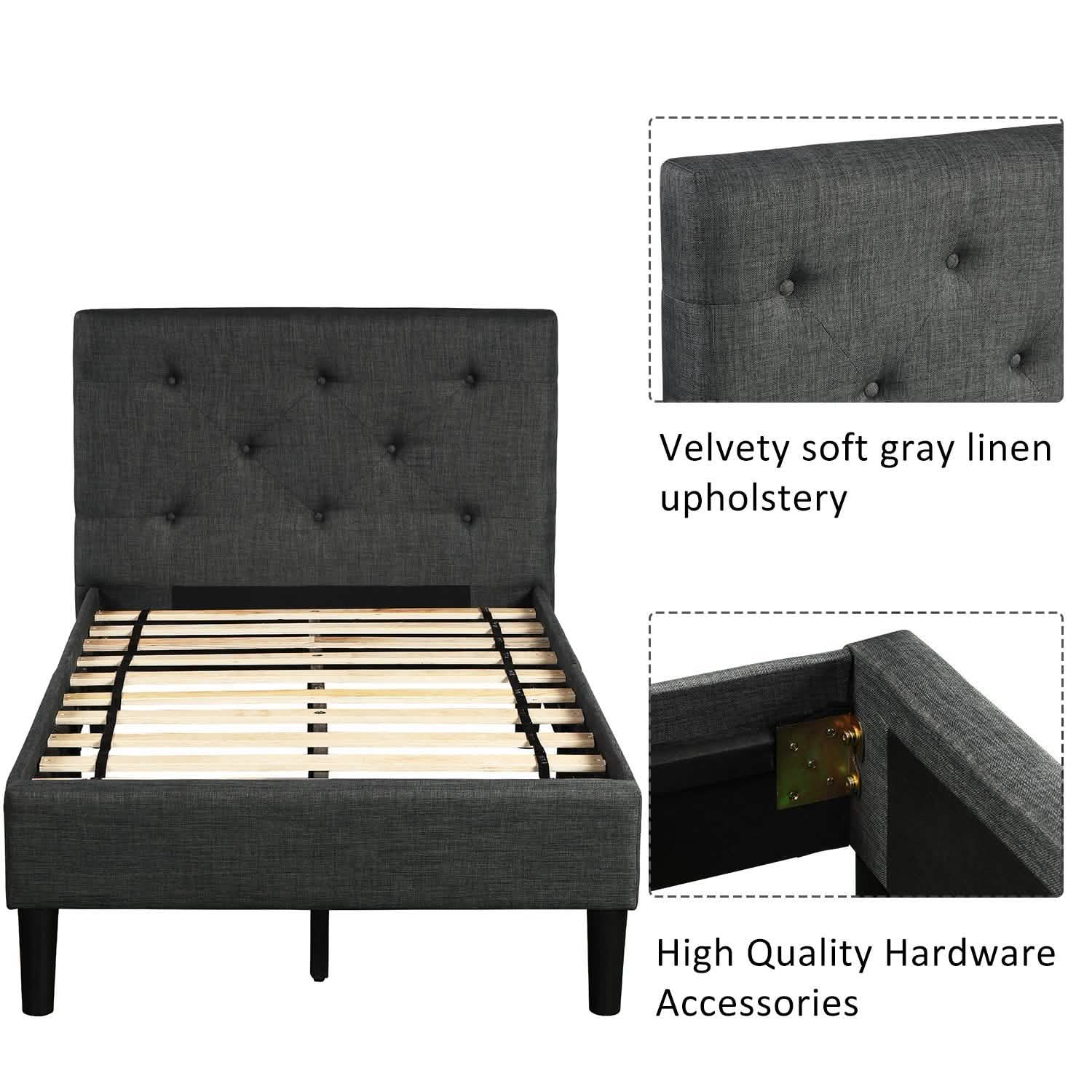Tufted Platform Bed, Twin Size Button Upholstered Platform Bed