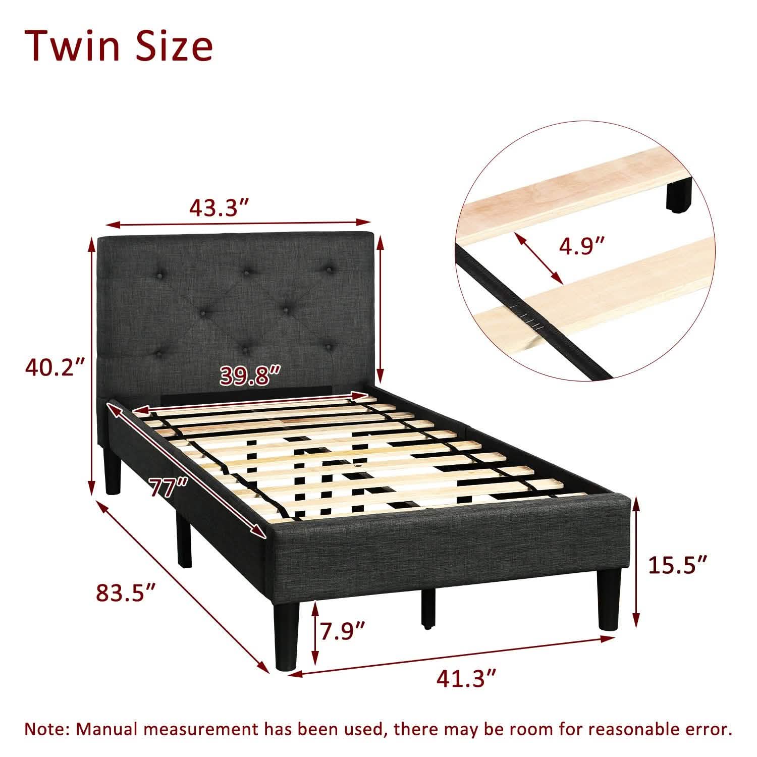 Tufted Platform Bed, Twin Size Button Upholstered Platform Bed
