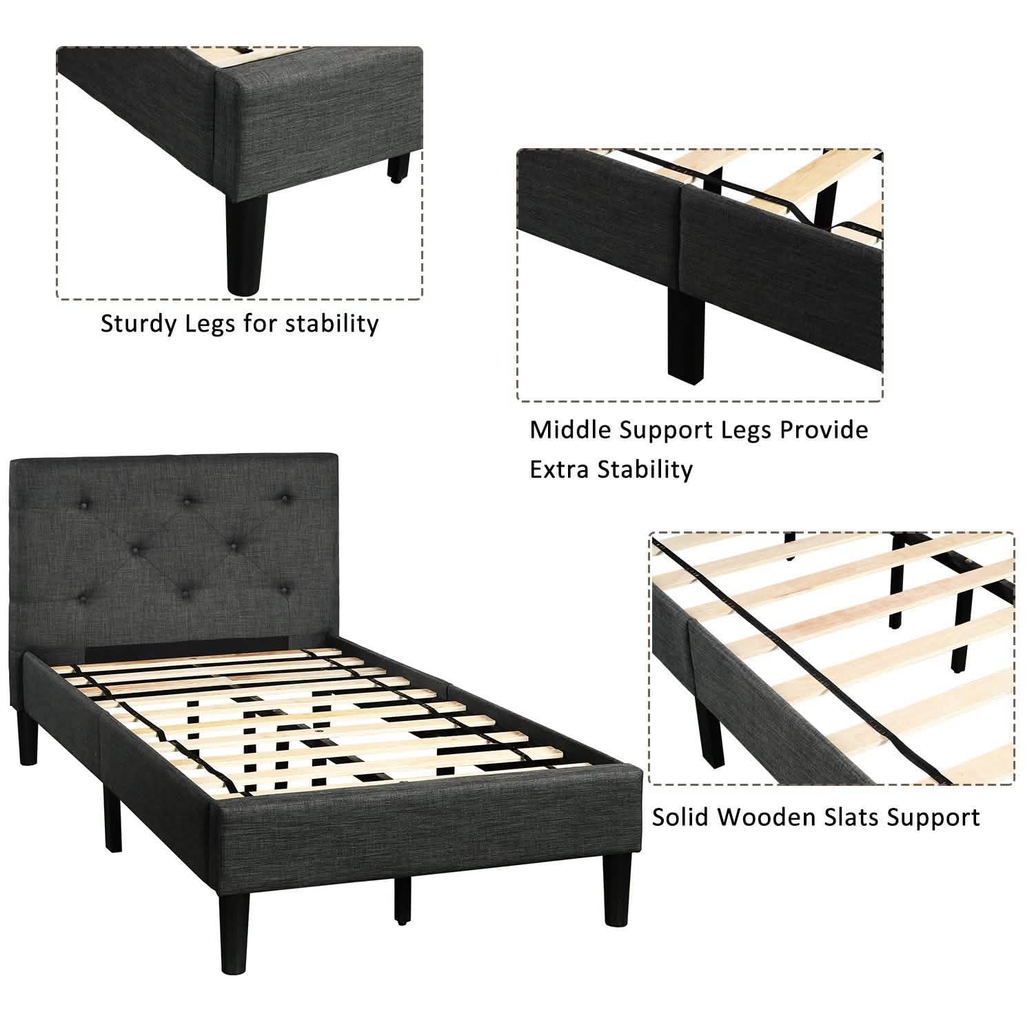 Tufted Platform Bed, Twin Size Button Upholstered Platform Bed