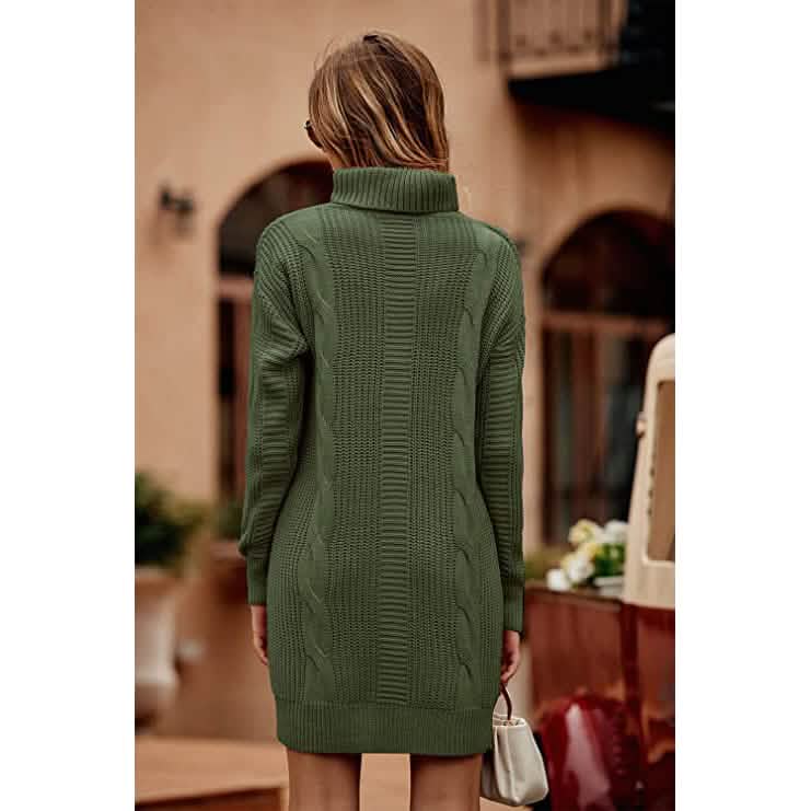 Turtleneck Pullover Sweaters Casual Long Sleeve Plain Winter Knit Sweater Dress