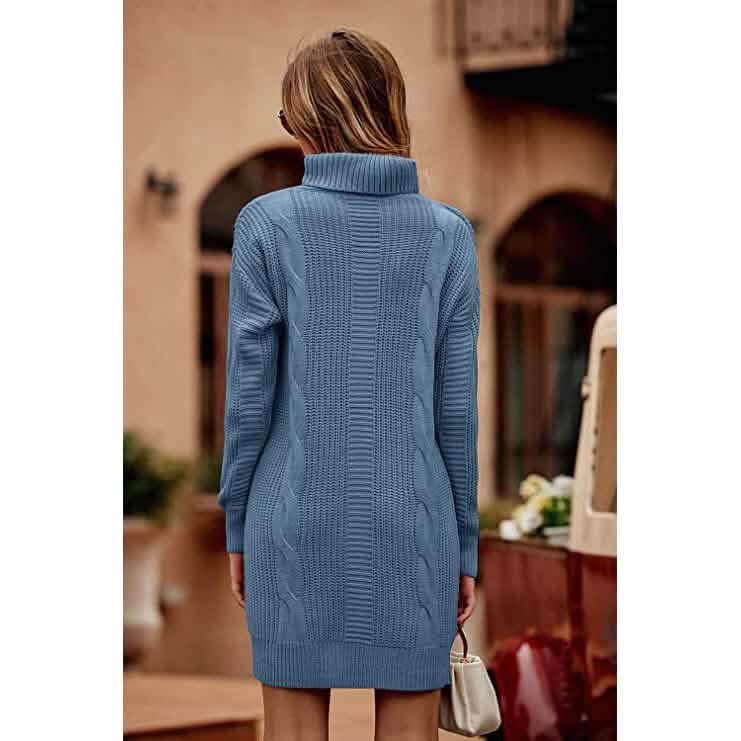 Turtleneck Pullover Sweaters Casual Long Sleeve Plain Winter Knit Sweater Dress