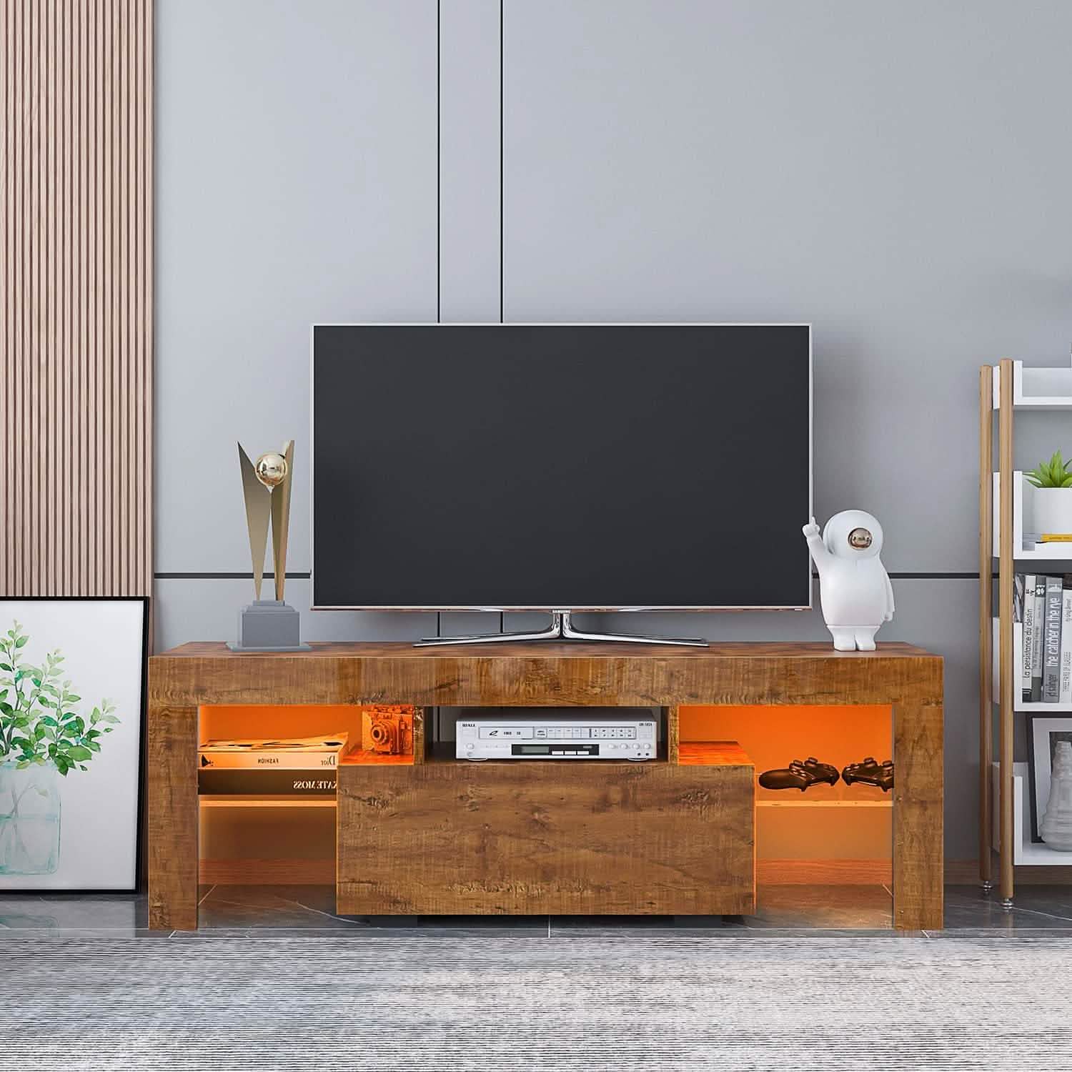 TV Stand with LED Lights Open Shelf Console Storage Table