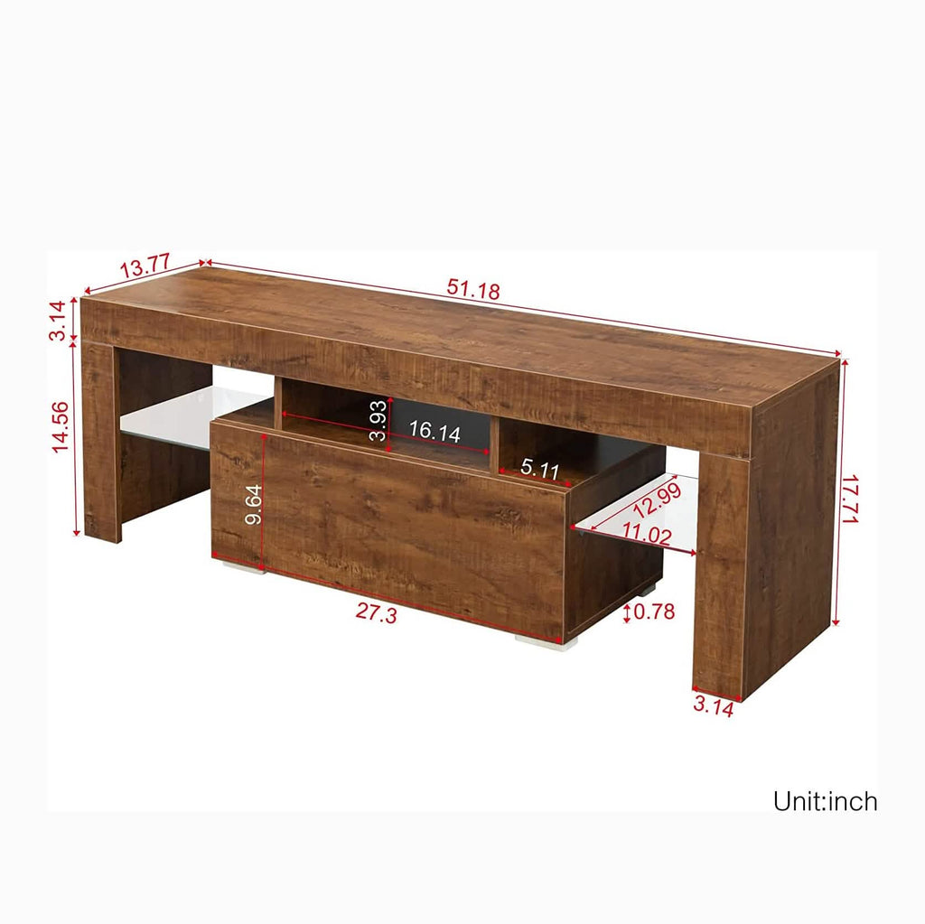TV Stand with LED Lights Open Shelf Console Storage Table