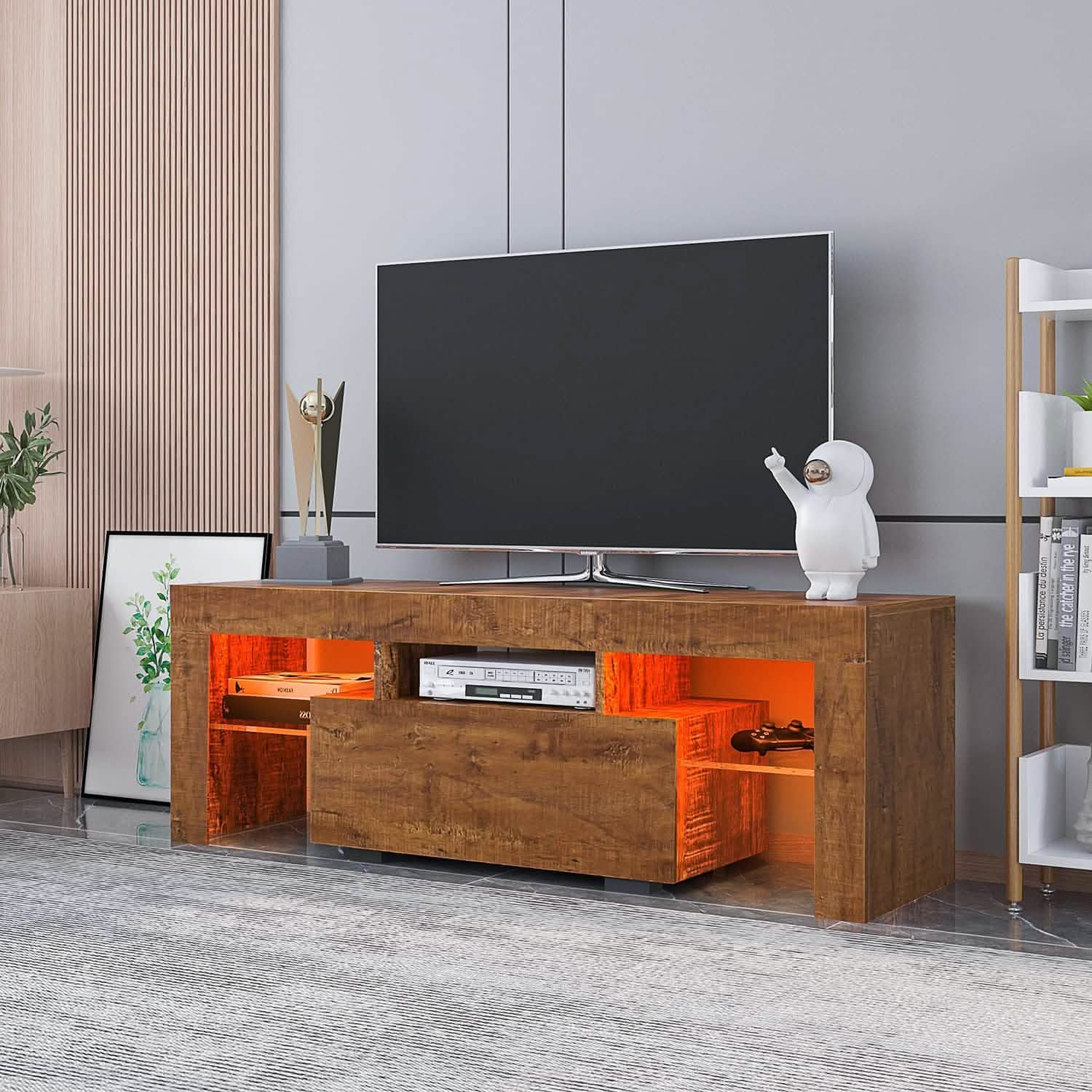 TV Stand with LED Lights Open Shelf Console Storage Table