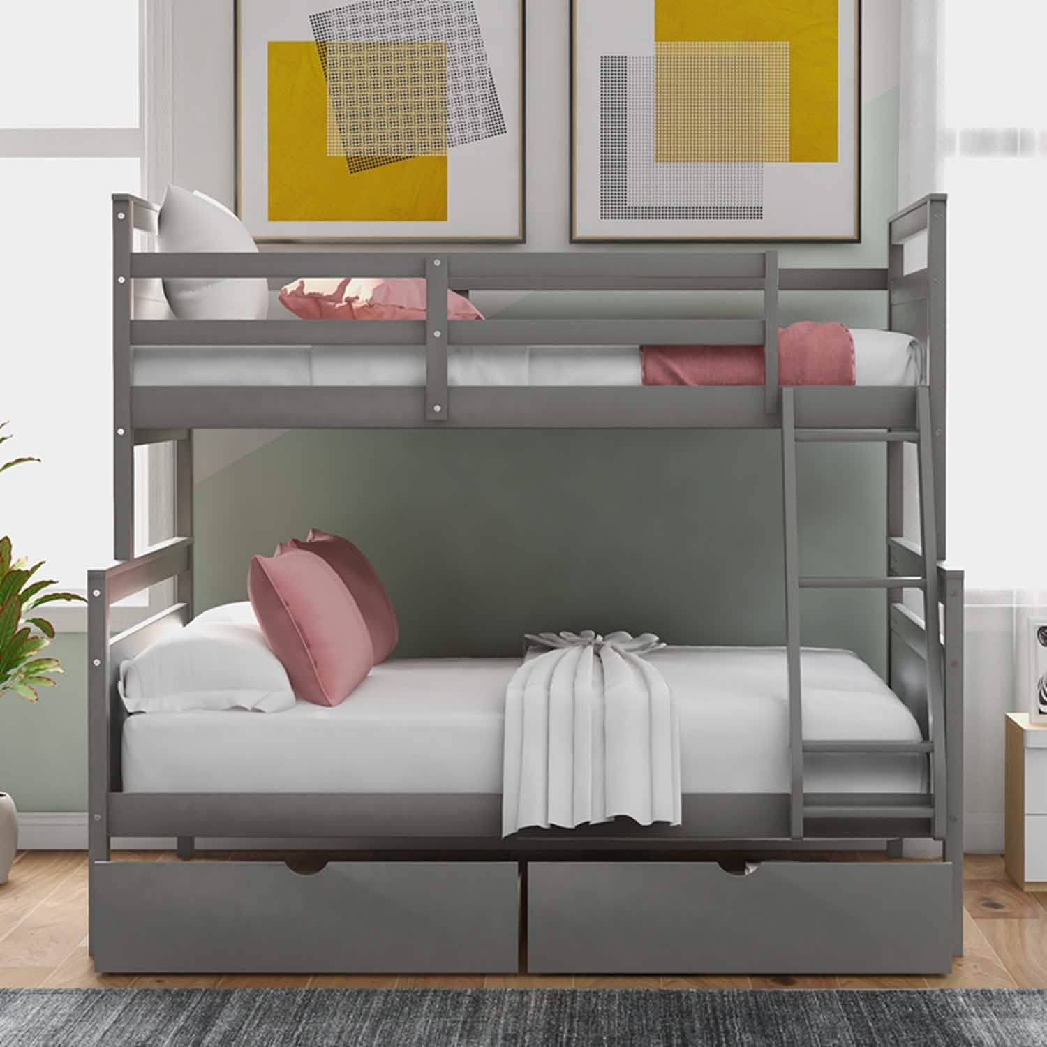 Twin over Full Bunk Bed with 2 Storage Drawers