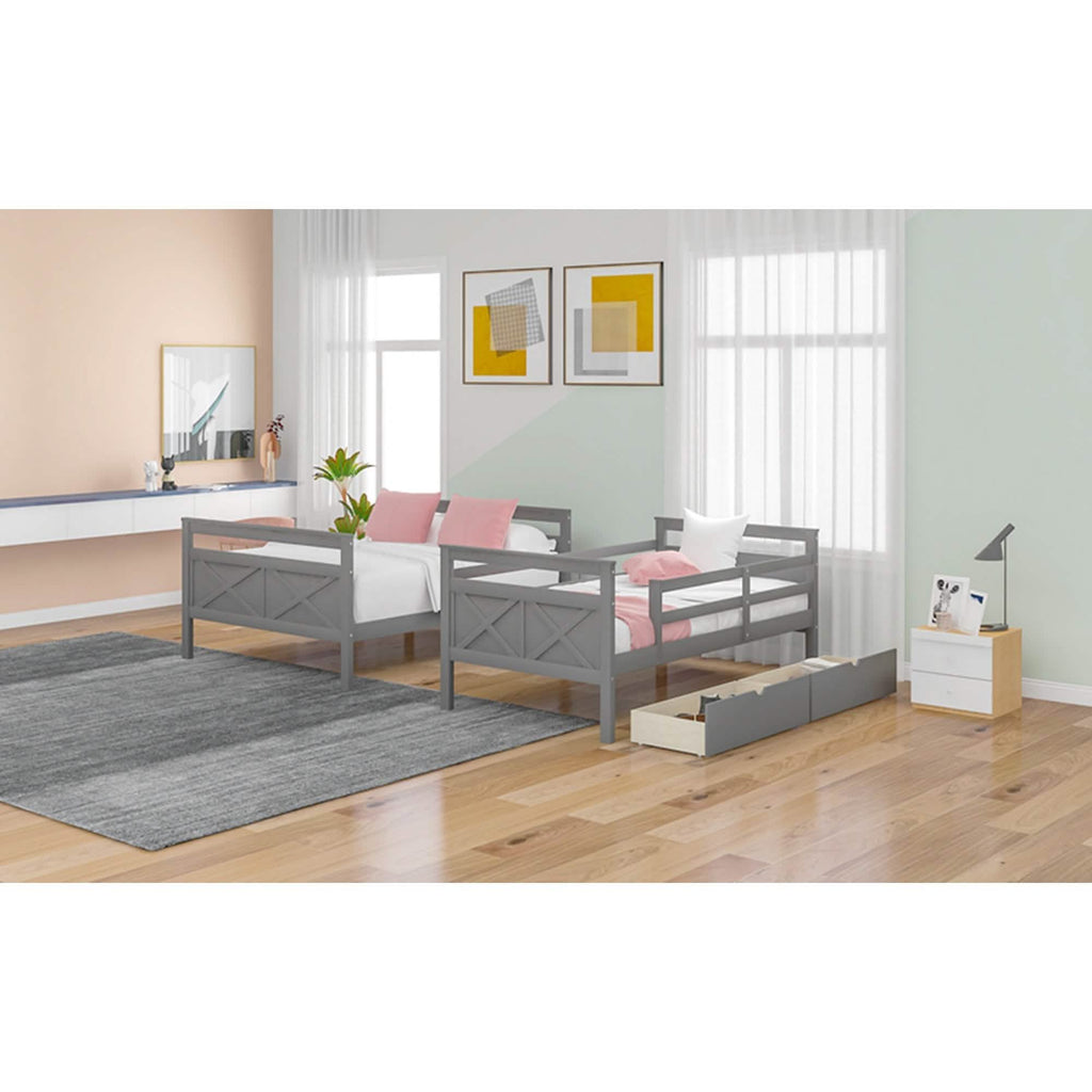 Twin over Full Bunk Bed with 2 Storage Drawers