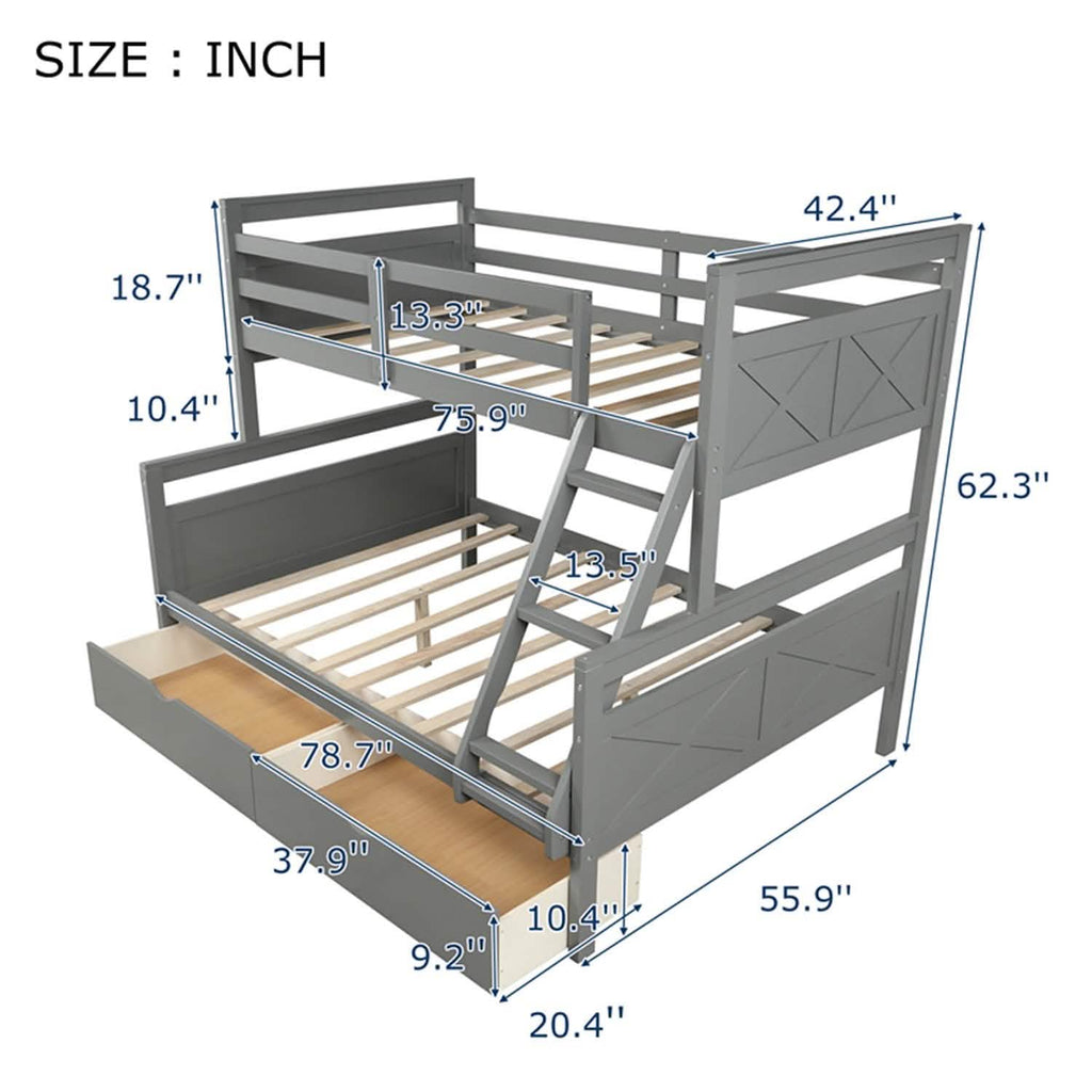 Twin over Full Bunk Bed with 2 Storage Drawers