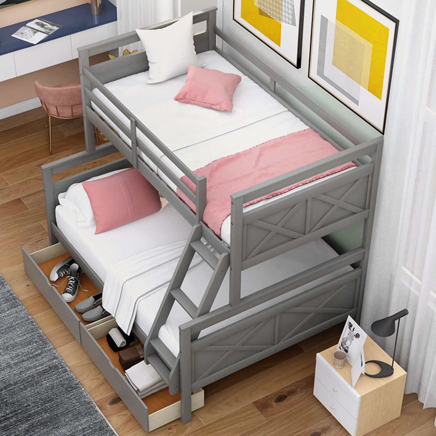 Twin over Full Bunk Bed with 2 Storage Drawers