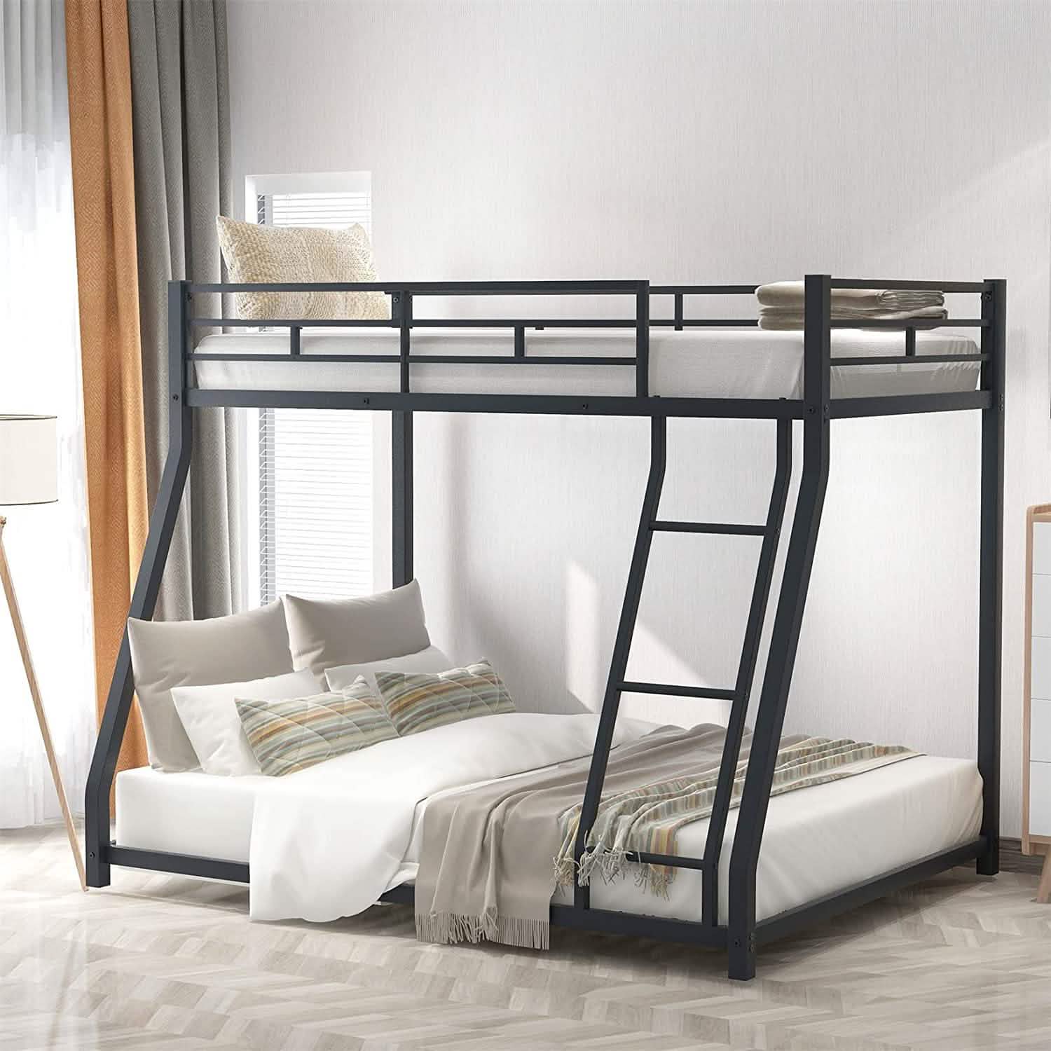 Twin Over Full Low Bunk Bed with Ladder