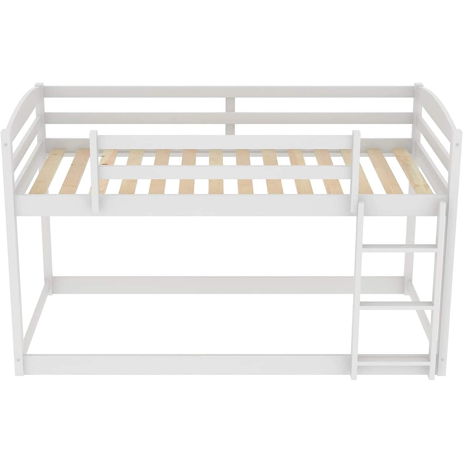 Twin Over Twin Floor Bunk Bed with Ladder