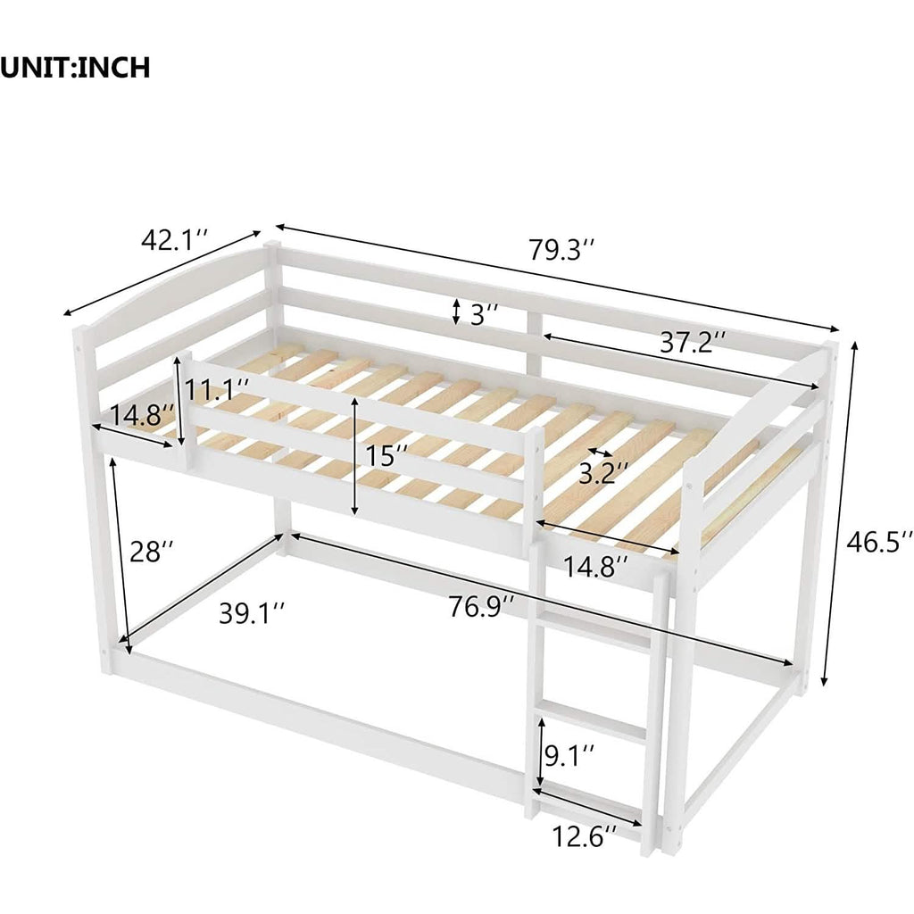 Twin Over Twin Floor Bunk Bed with Ladder