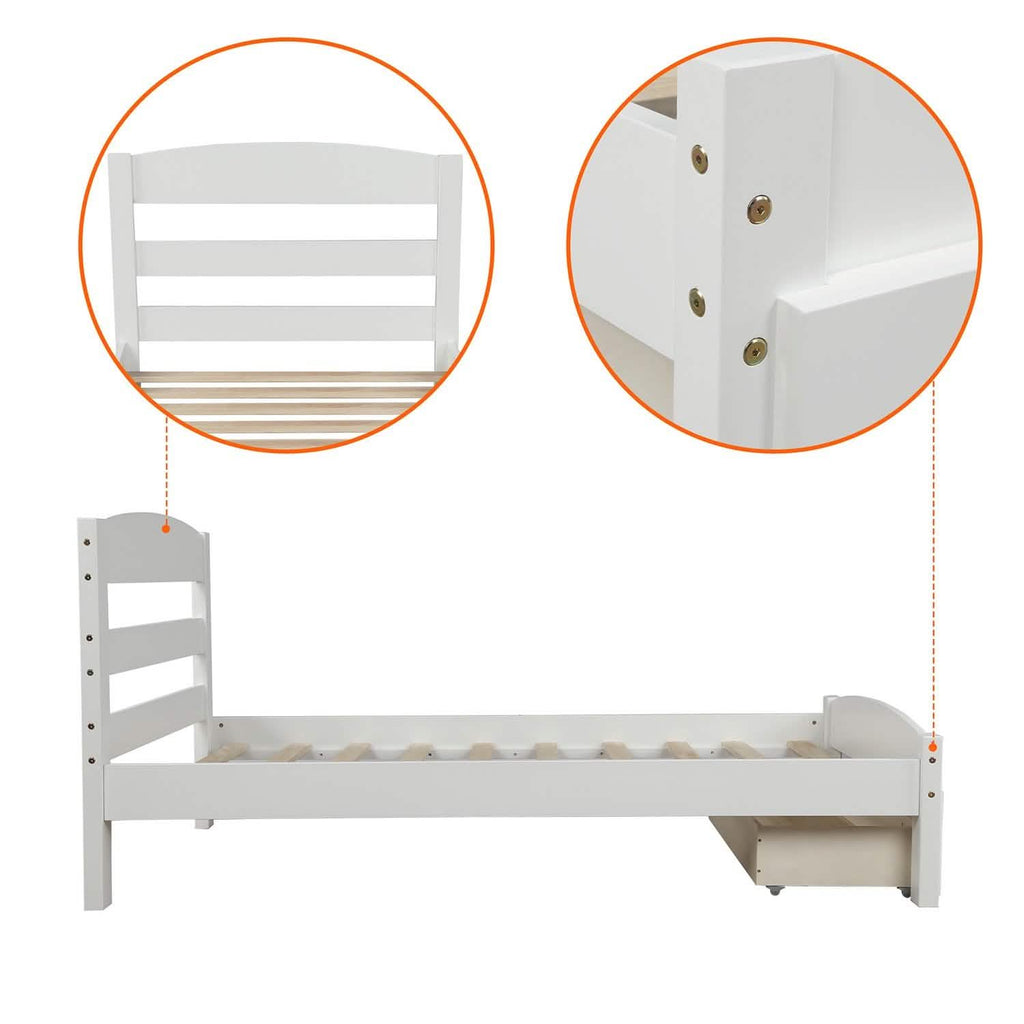 Twin Platform Bed Frame with Storage Drawer Headboard