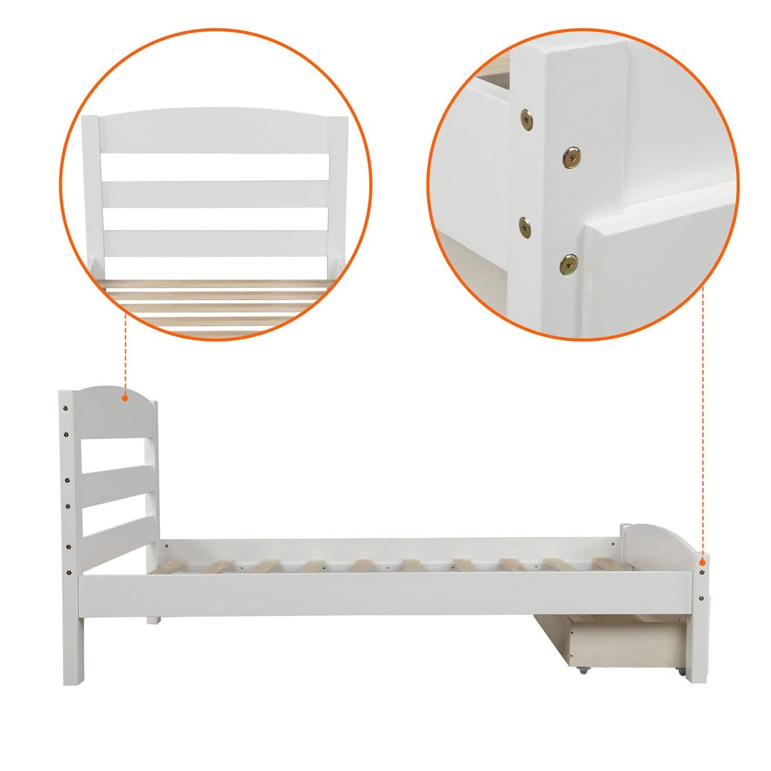 Twin Platform Bed Frame with Storage Drawer Headboard