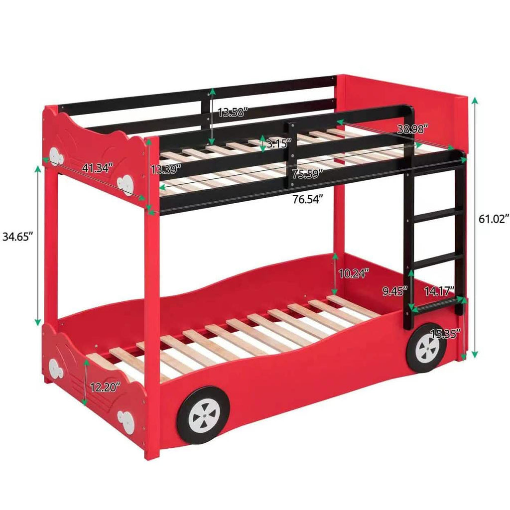 Twin Size Car-Shaped Bunk Bed with Wheels