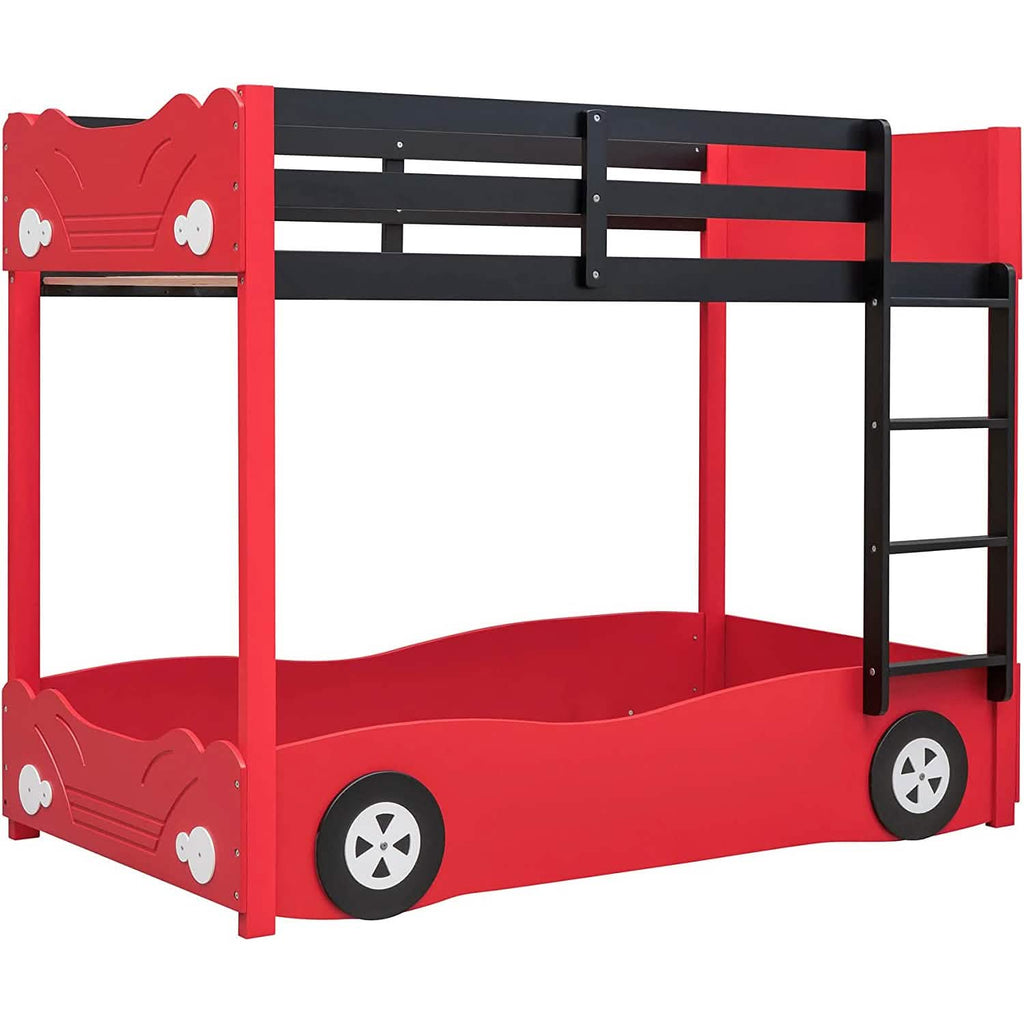 Twin Size Car-Shaped Bunk Bed with Wheels