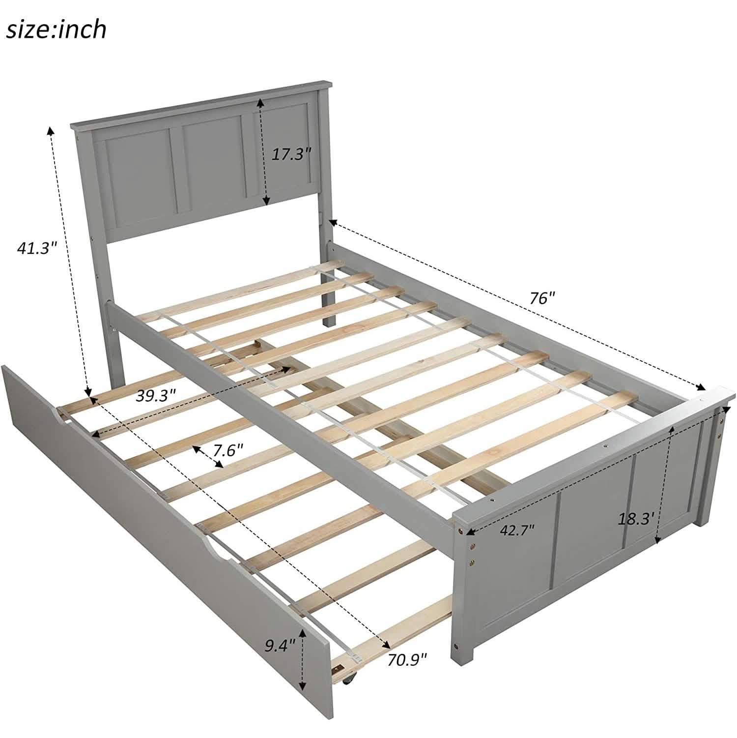 Twin Size Platform Bed with A Trundle