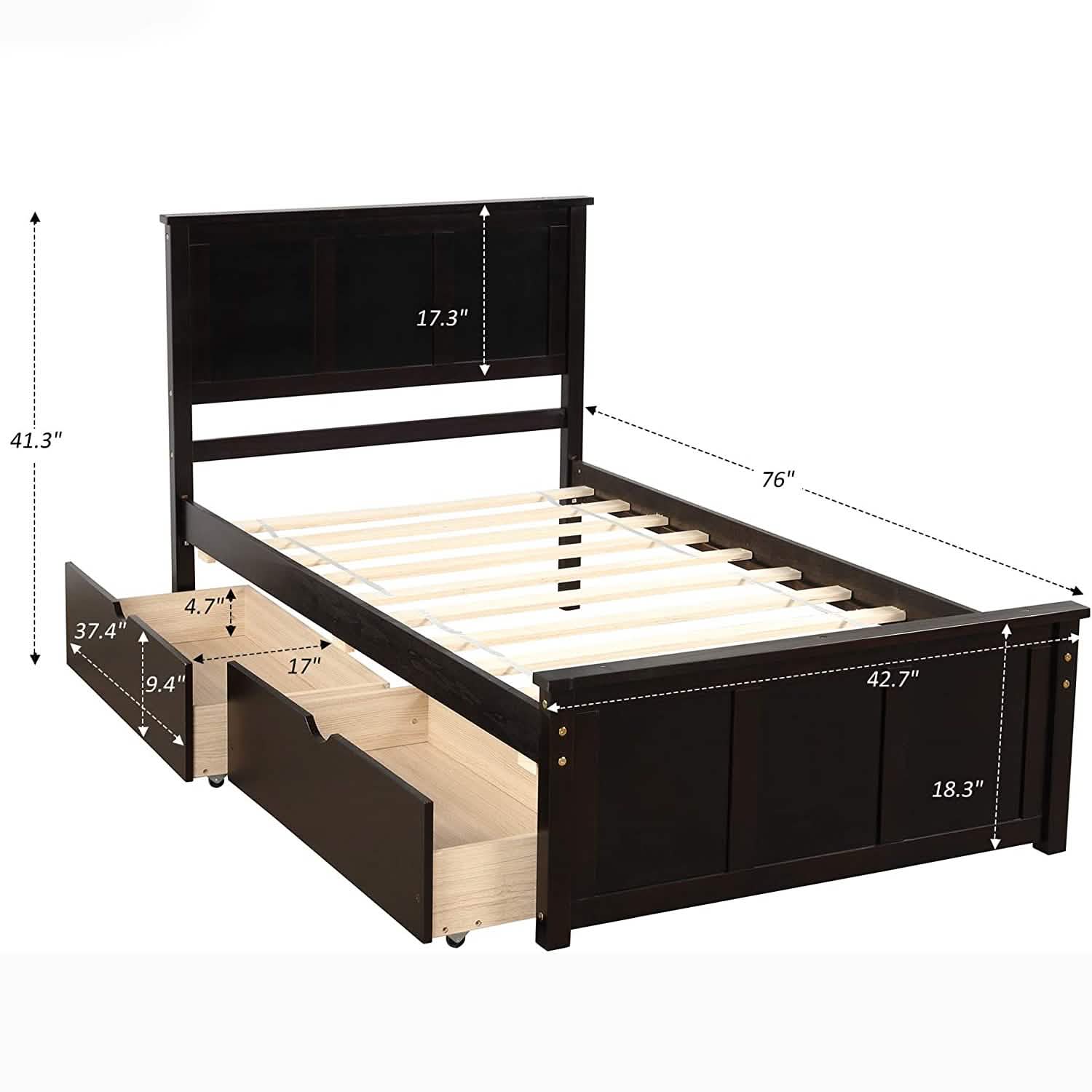 Twin Size Platform Bed with Two Drawers