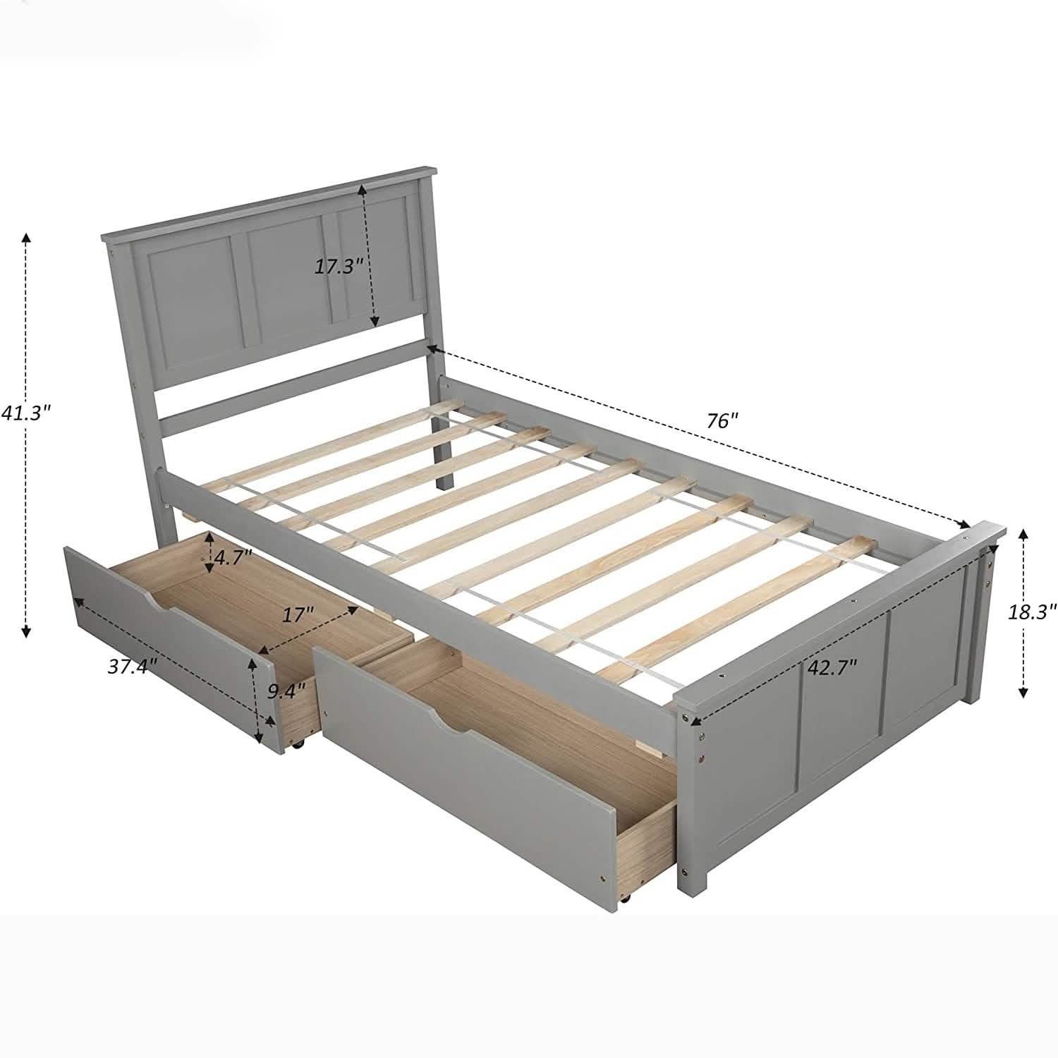 Twin Size Platform Bed with Two Drawers