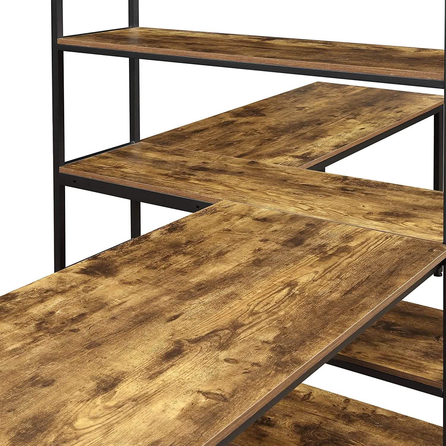 Two Person Computer Desk with Bookshelf Wood and Metal