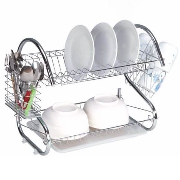 Two-Tier Stainless-Steel Dish Rack - 16" Rack