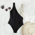 Two Tone Scallop Trim One Piece Swimsuit