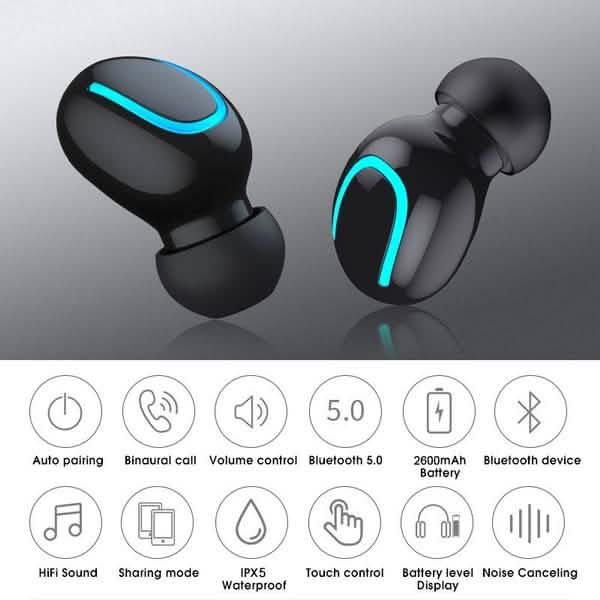 TWS Bluetooth 5.0 Sports Stereo Touch Control In-Ear Earphones with Charging Case