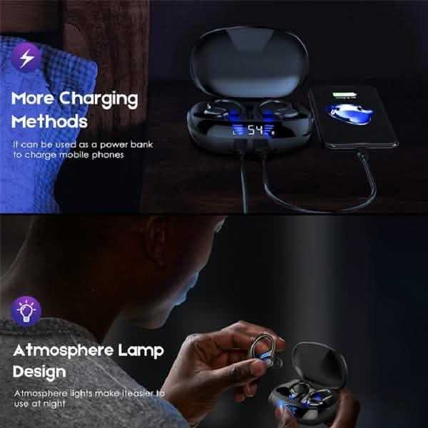 TWS Bluetooth Earphones with Microphones Sport Ear Hook LED Display