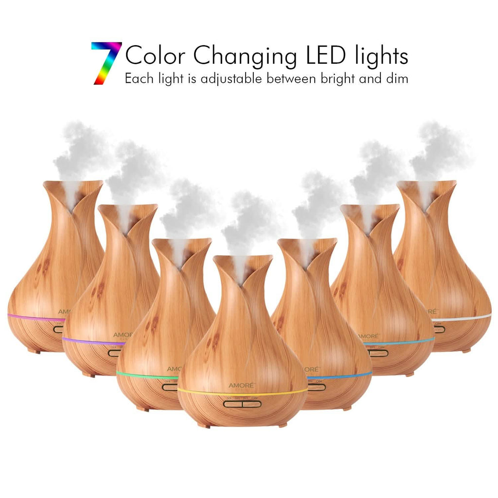 Ultrasonic Air Humidifier With Wood Grain 7 Color Changing LED Lights
